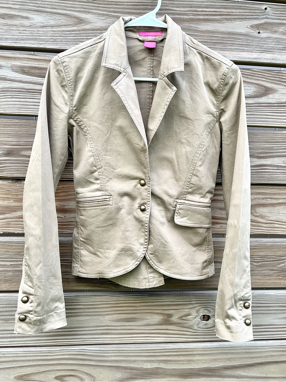 Vintage Y2K Thalia Sodi Tan Fitted Tailored Cotton Blazer Jacket Women’s SZ S